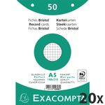 Exacompta - 20 Packs de 50 Fiches Bristol - A5 - petits carreaux - perforées - blanc
