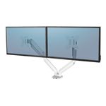 Fellowes Platinum Series - Kit de montaje - brazos duales ajustables - para 2 monitores - aluminio - blanco - tamaño de pantalla: hasta 27" - montable en escritorio