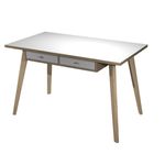 Bureau télétravail avec tiroirs - 120 cm - blanc/chêne - pieds chêne