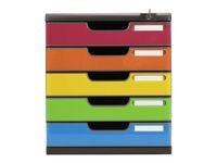 Exacompta Modulo Iderama - Module de classement 5 tiroirs - A4+ - noir/arlequin