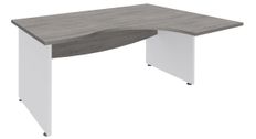 Bureau compact à droite DUAL - L160 cm - Pieds blanc - plateau imitation Chêne gris (Pieds de renfort ou caisson bout de bureau obligatoire à rajouter - non inclus)