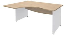 Bureau compact à gauche DUAL - L160 cm - Pieds blanc - plateau imitation Chêne clair (Pieds de renfort ou caisson bout de bureau obligatoire à rajouter - non inclus)