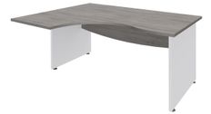 Bureau compact à gauche DUAL - L160 cm - Pieds blanc - plateau imitation Chêne gris (Pieds de renfort ou caisson bout de bureau obligatoire à rajouter - non inclus)