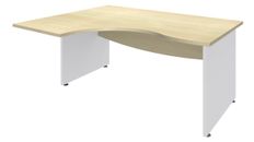 Bureau compact à gauche DUAL - L160 cm - Pieds blanc - plateau imitation Erable (Pieds de renfort ou caisson bout de bureau obligatoire à rajouter - non inclus)
