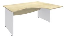 Bureau compact à droite DUAL - L180 cm - Pieds blanc - plateau imitation Erable (Pieds de renfort ou caisson bout de bureau obligatoire à rajouter - non inclus)