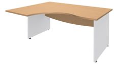 Bureau compact à gauche DUAL - L180 cm - Pieds blanc - plateau imitation Hêtre (Pieds de renfort ou caisson bout de bureau obligatoire à rajouter - non inclus)