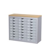 Meuble de rangement - 3 colonnes et 24 tiroirs - H75 x L87 x P33,5 cm - argent