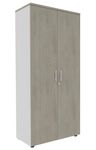 Armoire haute EXPRIM/LOFTER/LEVEL - H180 x L80 x P47 - 2 portes - Corps Blanc perle - Dessus et portes imitation Chêne gris
