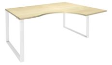 Bureau compact LOFTER - L160 cm - Retour à droite - Plateau imitation Erable - pied Blanc - (pied de renfort obligatoire à rajouter - non inclus)
