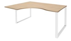 Bureau compact LOFTER - L180 cm - Retour à gauche - Plateau imitation chêne clair - pied Blanc - (pied de renfort obligatoire à rajouter - non inclus)