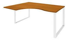 Bureau compact LOFTER - L180 cm - Retour à gauche - Plateau imitation Merisier - pied Blanc - (pied de renfort obligatoire à rajouter - non inclus)