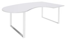 Bureau LOFTER Manager arrondi -  retour à droite - L200 cm - Plateau blanc perle - Pied blanc (Pieds de renfort obligatoire à rajouter - non inclus)