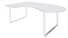 Bureau LOFTER Manager arrondi -  retour à gauche - L200 cm - Plateau blanc perle - Pied blanc (Pieds de renfort obligatoire à rajouter - non inclus)