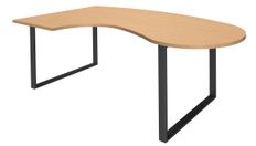 Bureau LOFTER Manager arrondi -  retour à gauche - L200 cm - Plateau imitation Hêtre - Pied carbone (Pieds de renfort obligatoire à rajouter - non inclus)