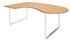 Bureau LOFTER Manager arrondi -  retour à gauche - L200 cm - Plateau imitation Hêtre - Pied blanc (Pieds de renfort obligatoire à rajouter - non inclus)