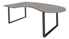 Bureau LOFTER Manager arrondi -  retour à gauche - L200 cm - Plateau imitation chêne gris - Pied carbone (Pieds de renfort obligatoire à rajouter - non inclus)