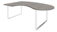 Bureau LOFTER Manager arrondi -  retour à gauche - L200 cm - Plateau imitation chêne gris - Pied blanc (Pieds de renfort obligatoire à rajouter - non inclus)