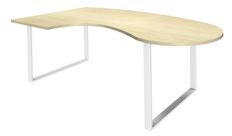 Bureau LOFTER Manager arrondi -  retour à gauche - L200 cm - Plateau imitation Erable - Pied blanc (Pieds de renfort obligatoire à rajouter - non inclus)