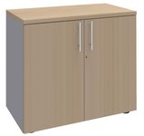 Armoire basse IRIS - H72 x L80 x P47 - 2 portes - Corps aluminium - Dessus et portes imitation Chêne clair