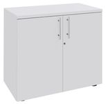 Armoire basse IRIS - H72 x L80 x P47 - 2 portes - Corps Blanc perle - Dessus et portes Blanc perle