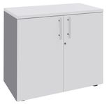 Armoire basse IRIS - H72 x L80 x P47 - 2 portes - Corps aluminium - Dessus et portes Blanc perle