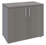Armoire basse IRIS - H72 x L80 x P47 - 2 portes - Corps aluminium - Dessus et portes imitation Chêne gris