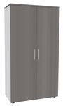 Armoire haute IRIS - H180 x L80 x P47 - 2 portes - Corps Blanc perle - Dessus et portes imitation Chêne gris