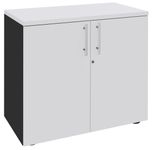 Armoire basse EXPRIM/LOFTER/LEVEL - H72 x L80 x P47 - 2 portes - Corps Anthracite - Dessus et portes Blanc perle