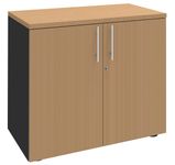 Armoire basse EXPRIM/LOFTER/LEVEL - H72 x L80 x P47 - 2 portes - Corps Anthracite - Dessus et portes imitation Hêtre