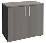 Armoire basse EXPRIM/LOFTER/LEVEL - H72 x L80 x P47 - 2 portes - Corps Anthracite - Dessus et portes imitation Chêne gris