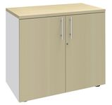 Armoire basse EXPRIM/LOFTER/LEVEL - H72 x L80 x P47 - 2 portes - Corps Blanc perle - Dessus et portes imitation Erable