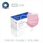 Boîte de 50 masques chirurgicaux "made in France"  (non stériles) - type II R - rose