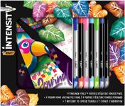 BIC Intensity - Kit d’Écriture avec 8 Stylos Feutres (4 pointe fine et 4 pointe moyenne) + 1 Carnet de Notes « Bullet Journal »