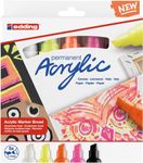 Edding 5000 - Pack de 5 Marqueurs acryliques - jaune fluo, orange fluo, rose néon, noir profond, blanc