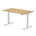 MAKIBA UGO - Escritorio para estar sentado/de pie - rectangular - stone oak - RAL 9006, gris satinado base