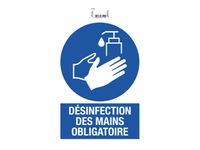 Exacompta - Panneau de signalisation adhésif - Désinfection des mains obligatoire - 230 x 330 mm - bleu