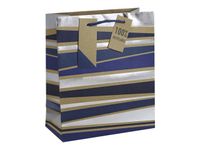 Clairefontaine - Sac cadeau kraft - rayures bleu - 21,5 cm x 10,2 cm x 25,3 cm