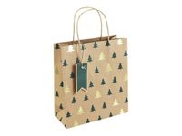 Clairefontaine - Sac cadeau kraft - sapins vert et or - 21,5 cm x 10,2 cm x 25,3 cm