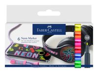 Faber-Castell - 6 Marqueurs toutes surfaces - couleurs néons assorties