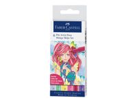 Faber-Castell Pitt Artist Pen Manga Shôjo - 6 Feutres pinceaux à pointe souple à l'encre de Chine - couleurs assorties