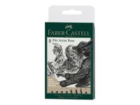 Faber-Castell PITT Artist Pen - Pack de 8 stylo pinceau, feutre fin et jeu de marqueurs - noir