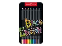 Faber-Castell Black Edition - 12 Crayons de couleur - couleurs brillantes assorties - boîte métal