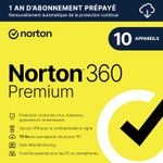 Norton Lefelock 360 premium 75Go de sauvegarde sécurisée sur le Cloud - Code d'activation envoyé par email valable pour 10 appareils pendant 1 an