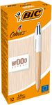 BIC 4 Couleurs WOOD - 12 Stylos à bille 4 couleurs - corps naturel