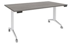 Table de réunion abattantes - L140 x P80 cm - pied blanc - plateau imitation chêne gris