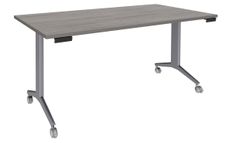 Table de réunion abattantes - L140 x P80 cm - pied alu - plateau imitation chêne gris
