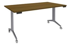 Table de réunion abattantes - L140 x P80 cm - pied alu - plateau imitation noyer 