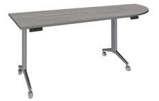 Table de réunion abattantes angle à droite - L200 x P80 cm - pied alu - plateau imitation chêne gris
