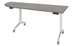 Table de réunion abattantes angle à gauche - L200 x P80 cm - pied blanc - plateau imitation chêne gris