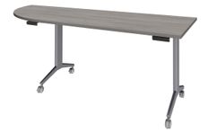 Table de réunion abattantes angle à gauche - L200 x P80 cm - pied alu - plateau imitation chêne gris
